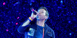 Chris Martin of Coldplay performing.