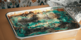 The lasagna battery in “A Man on the Inside” on Netflix.