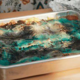 The lasagna battery in “A Man on the Inside” on Netflix.